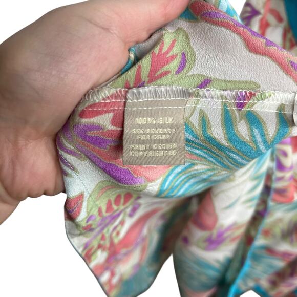 Boho Resort Silk Tank Top Hilo Hattie Tropical Floral Handkerchief Hem XL - Picture 7 of 9